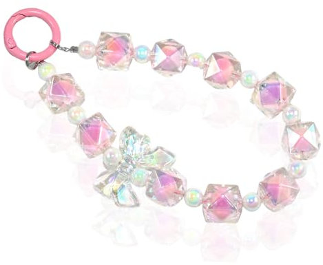 WUSJCOF 1 Pièce Cordon Telephone Portable, Cristal Bracelet Telephone, Universelle Chaine de Telephone, Bijoux Telephone Portable, Dragonne Telephone Portable pour Femmes Filles (Rose)