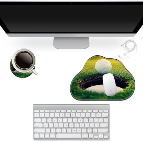 Desk Mat,Mouse Pad,Computer Mouse Pad + Coasters,11.8x9.4 Stitched Edges Black Rubber Base Mouse Pad,for Mouse Pads for Laptop,Gaming Office & Home,Washable Mousepad,Golf Ball Near Hole
