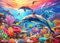 Puzzle 500 Teile für Erwachsene,Puzzle klassisches Lernspiel-Bunte Delfine-Wunderschönes Dekoration Geschenke