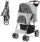 COSTWAY Folding Pet Stroller, 4 Lockable Wheels Dog Travel Pushchair Cat Buggy with Safety Belt, Adjustable Canopy, Cup Holder & Storage Basket, Dogs Cats Prams for Small Medium Pets (Grey)