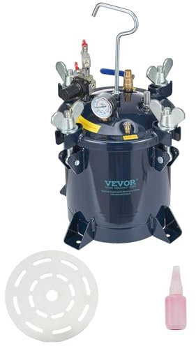 VEVOR Tanque de presión de Pintura en Aerosol, 10 L/2.5 galones, 70 PSI, Olla de presión máxima de Pintura de Aire, con Estante de Metal y sellador de reparación de Fugas, para Pintura en Aerosol y