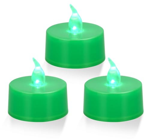 ERTYUI 24 Pack LED Tea Lights, Last 200 Hours +, for Decoration (Green Light, Green Base, 24pcs)