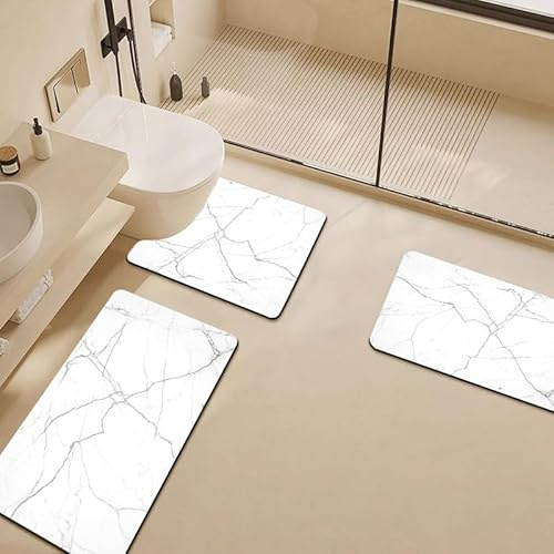 Badezimmermatte Marmor Weiß Grau Bad Vorleger Diatomite Bath Mat Wasseraufnahme rutschfeste Badematte Fußmatte Duschvorleger WC Teppich Waschbar Badezimmerteppich (50x80cm)