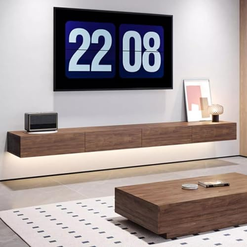 Easnuroz Floating Tv Stand 150-300cm Floating TV Cabinet Living Room Wall-mounted Media Wall Unit, TV Stands For Living Room Entertainment Wall Unit Entertainment Media Console Center(Brown,300*24*20c