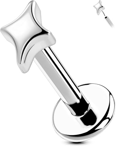 OUFER Body Piercing Labret Jewellery Titanium Labret Stud 16G/18G 6/8mm Threadless Lip Tragus Conch Earring Push in Helix Medusa Monroe Stud Cartilage Lobe Flat back Earring