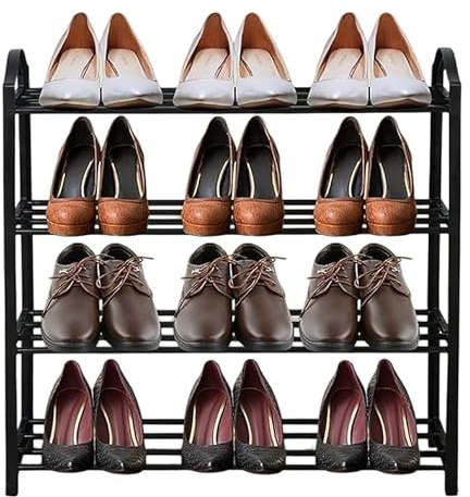 CELINO making your day Shoe Storage Rack, 4 Shelves, Black Metal Frame, Bedroom Footwear Organiser Hallway, Entryway, Living Room Small Space 12 Pairs 62x20x62 cm