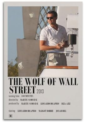 LIRAHRNNKA Poster The Wolf of Wall Street, dekoratives ästhetisches Leinwandposter, Wandkunst, Dekoration, Wohnzimmer, moderne Schlafzimmer-Dekoration, 30 x 45 cm, ungerahmter Stil
