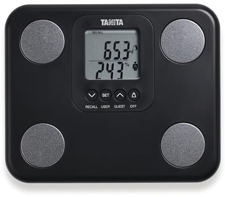 TANITA BC-730 Moniteur de Composition Corporelle Léger et Compact avec Housse de Voyage, Balayage Interne, Affichage Facile à Lire, 9 Mesures – Noir