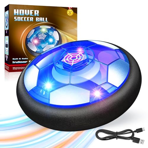 Byuert Air Power Fußball,Fussball Geschenke Jungen, LED USB Wiederaufladbar Indoor Fussball, Spielzeug für Kinder Mädchen 3-12 Jahre, Hover Fußball Schwebender Luftkissen Ball 988650-UK