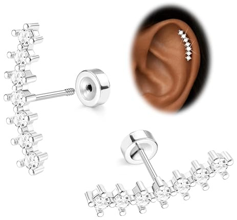 Morfetto 16G Boucles d'Oreilles Femme Acier Chirurgical Argent/Or - Hypoallergéniques Piercing Helix Tragus Conch Opale Cz Feuille Barre Cartilage Piercing Oreille Studs à Fond Plat Bijoux 6mm