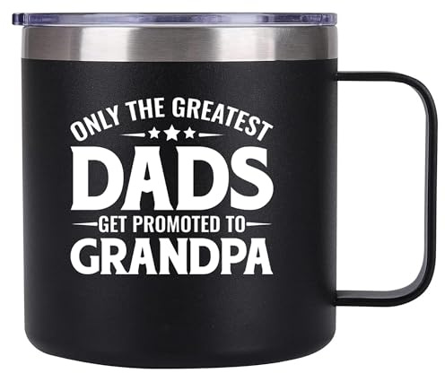 Xinvast Grandpa Insulated Mug with Handle, Stainless Steel Double Wall Vacuum Metal Coffee Tumbler Cup for Daddy Grandfather 14 oz