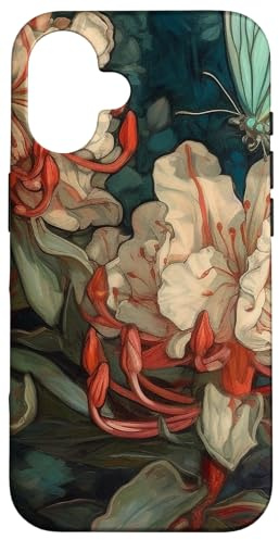 Van Gogh Style Floral Painted Rhododendron Flower Moth Case for iPhone 16