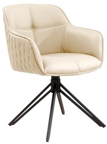 Stuhl EUPHORIA - 61x57cm - beige - Echtleder Metall-Gestell drehbar | Auto-Return-Funktion, Armlehne, bequeme Polsterung, langlebig, stabil, Design, hoher Komfort
