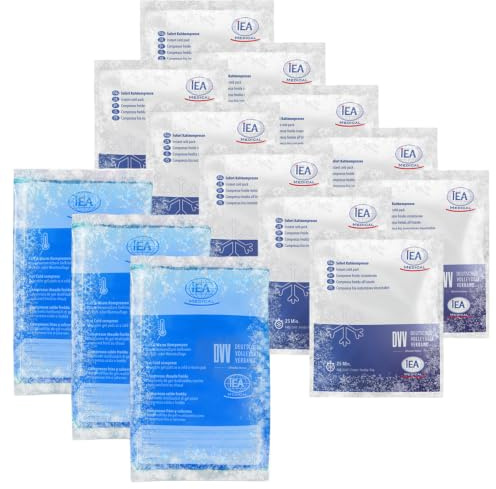 IEA Medical Kompressen-Set – 3x Kalt-Warm Gel-Kühlpack + 10x Kältekompresse | 3x wiederverwendbare Gel-Kompresse (12x20 cm) kalt/warm + 10x Sofort-Kälte zum Knicken – bei Prellungen, Sport & Erste Hilfe