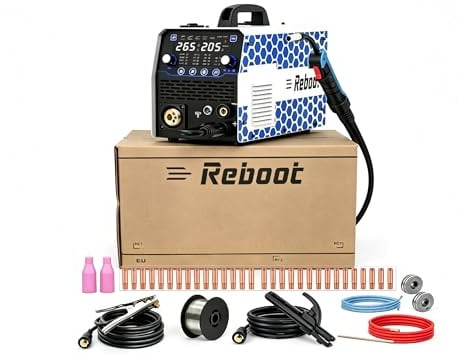 Reboot 205A 7-in-1 Saldatrice Inverter, MIG/MMA/TIG | Filo animato, Punti, Alluminio, Regolazione manuale, Display digitale, 1-5mm acciaio/inox/alluminio, Raffreddamento robusto
