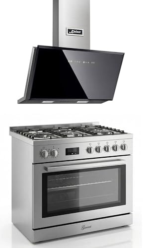Gurari GCH E 818 X Edelstahl Gas Elektro Standherd 90 cm 126 L Erdgas Fl.Gas 4 Kw WOK,Selbstreinigung + AT 9430 F Dunstabzugshaube 90cm