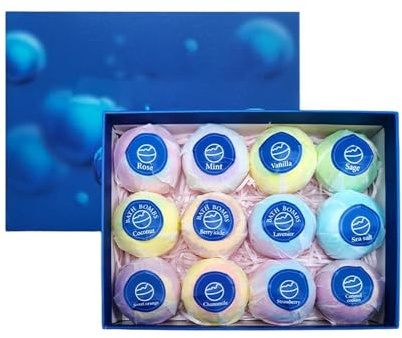 Surprise Bath Bomb Gift Set 12 Pack | Sea Salt, Plant Scented | Bubble Bath Balls For Women & Girls | Natural Spa Fizzies, Aromatherapy Gift Box