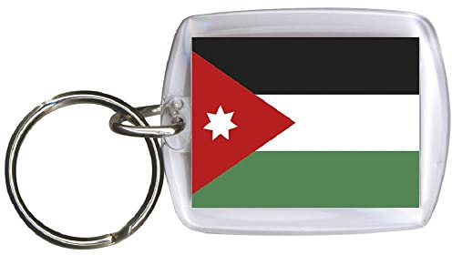 Fan-O-Menal Schlüsselanhänger aus Kunststoff mit Länderfahnen - Schlüsselbund - Anhänger mit Schlüsselring Gr. ca. 4 x 5 cm - Länderflagge beidseitig - Keyholder - Banner - Jordanien