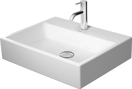 Duravit Vero Air Aufsatzbecken 60x47cm, ohne Überlauf, mit Hahnlochbank, 1 Hahnloch, geschliffen, glasierte Rückwand, 2352600041, Farbe: Weiß