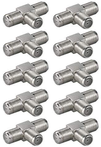 10x SAT F-Verbinder | T-Stück | TV Adapter Koax Verbinder Verteiler Splitter Kupplung | 3X F-Buchse | F-Adapter für Antennenkabel Satellitenkabel Koaxialkabel | 10 Stück