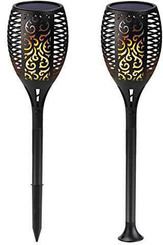 ele ELEOPTION LED Solarleuchten Garten Fackeln LED Beleuchtung IP65 Wasserdicht 96 LEDs Flammen Deko für Garten Terrasse Hof Pfad auf Hochzeit Party Festival (2 Stücke)