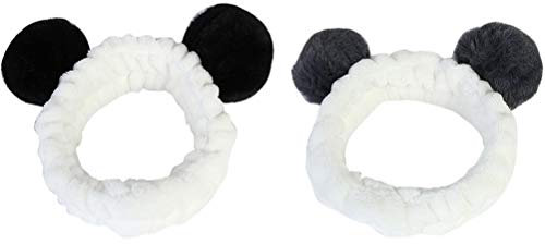 Lurrose 2 stücke Make-Up Stirnbänder Niedlichen Panda Ohr Weiche Frauen Stirnbänder für Kosmetische Gesichtsdusche Spa Yoga Sport Elastisches Haarband Haarspitze für mädchen Frauen (Schwarz Grau)