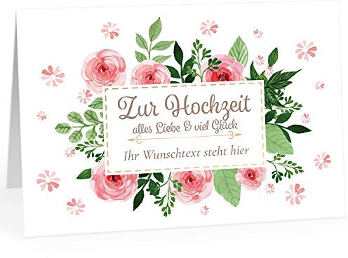 Große Glückwunschkarte zur Hochzeit XXL (A4) PERSONALISIERT - Rosen Vintage schön - mit Umschlag/Edle Design Klappkarte/Hochzeitskarte/Glückwunsch/Ehepaar/Extra groß für viele Unterschriften