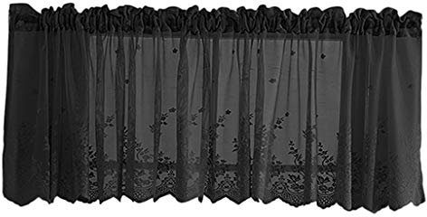 LOVIVER Langahus Scheibengardine Küchengardine Bistrogardine Kurzgardine Modern Transparent Vorhang, Schwarz Lila, 130x41cm