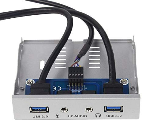 JMT 2 Puertos USB3.0 PC Soporte de Panel Frontal 3.5 Floppy Bay 19Pin a USB 3.0 Hub HD Audio Auricular Mic Conector con Cable para Escritorio (Blanco)
