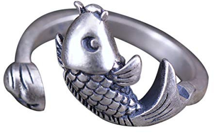 NicoWerk Damen Silberring Fisch aus 925 Sterling Silber Vintage Geschwärzt Ethno Verstellbar Offen SRI514