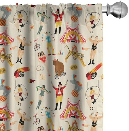ABAKUHAUS Zirkus Vorhänge, Gardinen, Retro Circus Firgures, Fensterbehandlungen für Wohnzimmer Schlafzimmer Dekor, 2 Stück 75 cm b x 245 cm h, Mehrfarbig