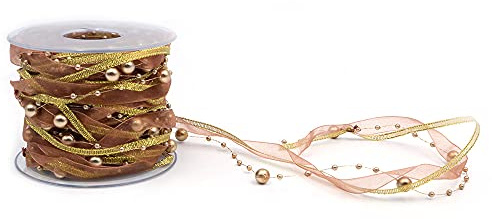 ANCLLO Chiffonband mit künstlichen Perlen (Gold)