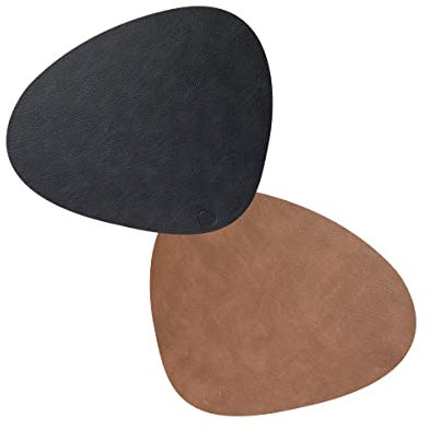 Lind DNA Tischset Curve Double L Recyceltes Leder Cloud/Cloud Schwarz-Braun, Maße: 37cm x 44cm, 983568