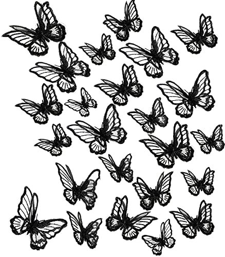 Syhood 20 Stücke 2 Größen Schmetterling Spitze Applikationen Stickerei Patch Doppelschichten Organza für Hochzeit Brautkleid (Schwarz)