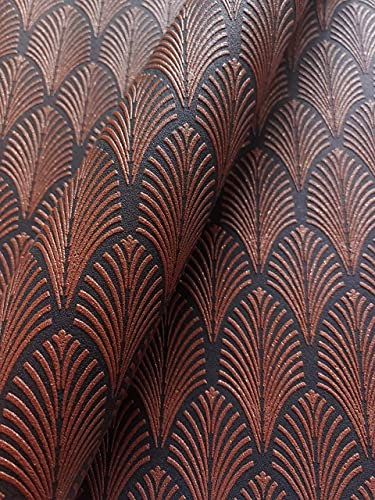 Newroom Tapete Schwarz Vliestapete Glitzer - Glitzertapete Barock Kupfer Bronze Ornamente Prunk Pfauenfeder Glamour inkl. Tapezier-Ratgeber