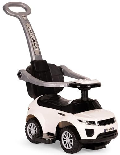 COIL Rutschauto ab 1 Jahr mit Schiebestange 614 W - Baby Car Rutschauto für Kinder - 3-in-1 Design - Bobby Car Zubehör - Rutscherfahrzeug - Bobby Car mit Stange Lenkrad (Weiß)