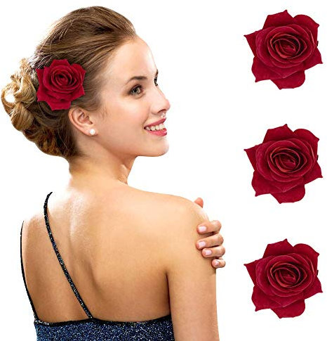 mciskin Lot de 3 pinces à cheveux en forme de rose de 7 cm pour femme, fille, fête, mariage