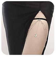 Yienate Sexy Mond Oberschenkelkette Silber Quaste Halbmond Anhänger Elastische Perlen Geschichtet Beingeschirr Körperkette Boho Bikini Party Körperkette Strand Hottie Beinkette Schmuck für Frauen