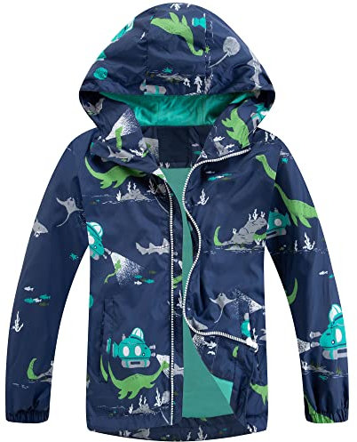 Manteaux Imperméables Garçon, Blouson Imperméable pour Enfants Veste de Pluie à Capuche Coupe Vent Veste de Pluie Légère Imprimée Printemps Automne, 5-6 Ans