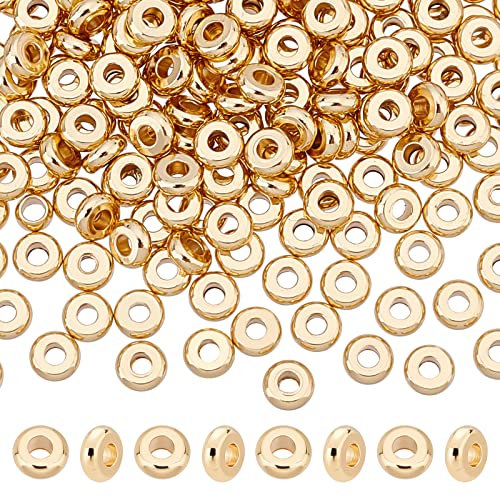 UNICRAFTALE 200 Stk 4 mm Flache Runde Perlen 202 Edelstahl Abstandsperlen Loch 1.5 mm Echte 18 Karätige Vergoldete Perlen zum Auffädeln Metall Zwischenperlen Für DIY Armbänder Halsketten Schmuck