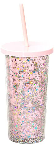 J Begbroke Pink Tumbler with Straw and Lid, Glitter 20oz Insulated Double Wall Clear Acrylic Travel Cup