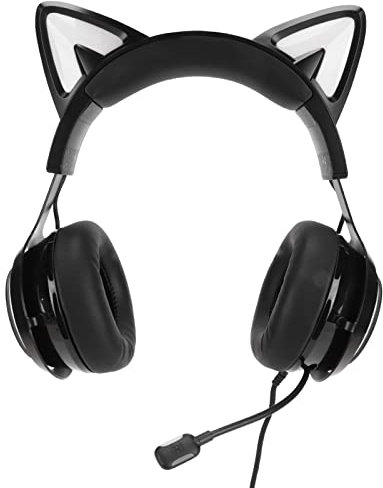 Fockety Gaming Headset, 8 Color Light 3 Sound Modes Cat Ear Headphone, 3.5MM Sound Detachable Cat Ear Headset, Noise Cancelling Microphone, USB PC Gaming Headphones Black for PC, Girls, Women