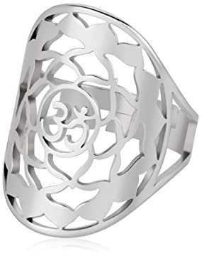 KKJOY OM Yoga Symbole Ring Edelstahl durchbrochene Lotusblume Verstellbare offene Finger Ringe Modeschmuck Geschenk für Frauen Männer