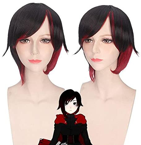 Anime Red Trailer Cosplay Perücke Ruby Rose Kurz Schwarz Rot Gemischt Ombre Cosplay Kostüm Haar Halloween Party Perücken Perücke Kappe Einheitsgröße Perücke Pl-496