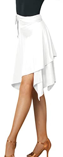 ELLYDOOR Lateinamerikanischer Salsa-Tanzrock für Damen, glatt, unregelmäßig, schwingend, Ballsaal, Tango, Cha, Cha, Übungsrock, 06 Weiß, Einheitsgröße