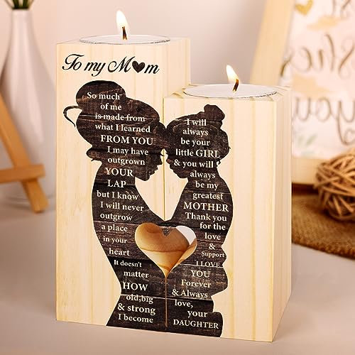 Mum Birthday Gifts from Daughter - Engraved Candlestick Candleholders Gift for Mum, Mummy Gifts for Birthday Christmas Mothers Day, Presents for Mum