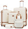 COOLIFE Suitcase Set, 5 Piece Luggage Sets with Travel Backpack and Toiletry Bag for Family Travel, TSA Lock 360° Spinner Wheels (White/Brown, 5 Piece Set)