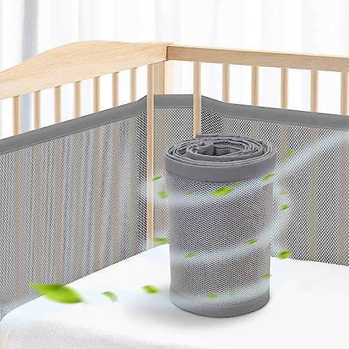WYSWYG® Baby Nestchen Bettumrandung Babybett Umrandungen 70x140 cm Kinderbett - Hochwertiges Mesh Atmungsaktives Beistellbett - Gitterschutz Crib Schutz vor Einklemmen - Grau