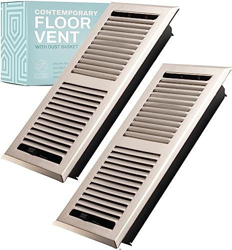 Home Intuition Contemporary Floor Vent Cover 2X12 Inch Floor Register with Mesh Cover Trap Heat and Air Walkable Metal Floor Vent for HVAC Duct, Satin Nickel