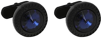 Ayoiow Manschettenknopf Personalisiert Legierung Manschettenknöpfe Dunkelblau Rund Manschettenknöpfe